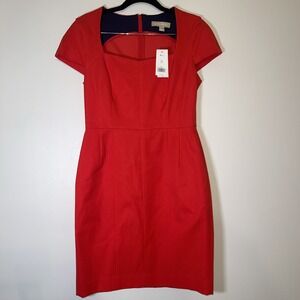 Banana Republic Dress Women's 8P Red Stretch Square Neck Cap Sleeve Sheath NWT